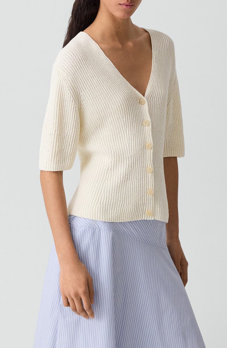 Theory Shaped Cotton Cardigan, Alternate, color, Ivory - C05