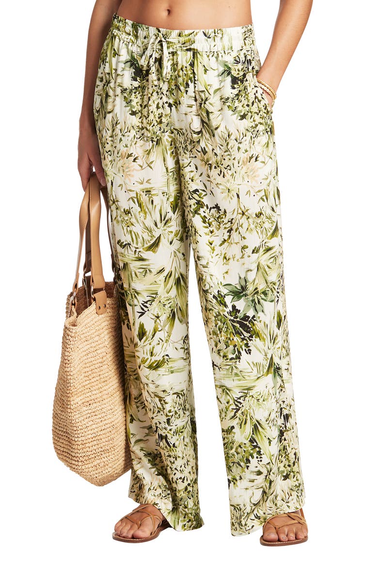 Cover-Up Palazzo Pants, Main, color, GREEN WHITE