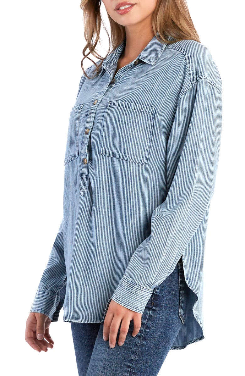 Billy T Railroad Stripe Cotton Popover Shirt, Alternate, color, Indigo Rr Stripe