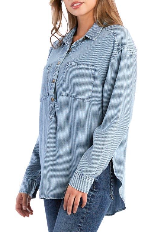 Billy T Railroad Stripe Cotton Popover Shirt In Indigo Rr Stripe