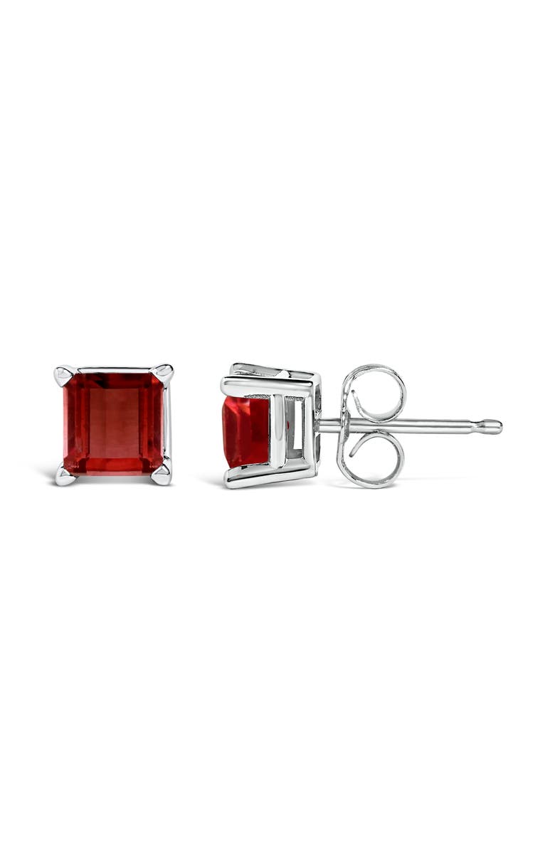 Haus of Brilliance 14K Gold 5x5MM Princess Cut Gemstone Solitaire Stud Earrings, Alternate, color, Red Garnet | White