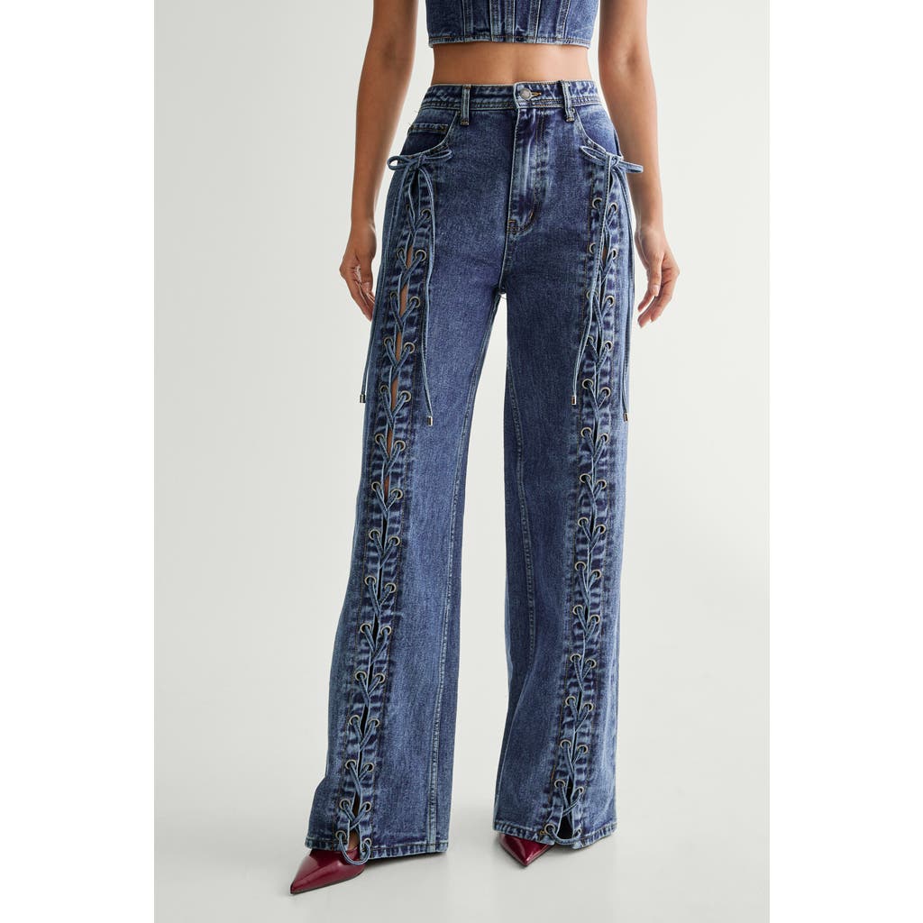 Nasty Gal Lace Front Detail Jean In Blue