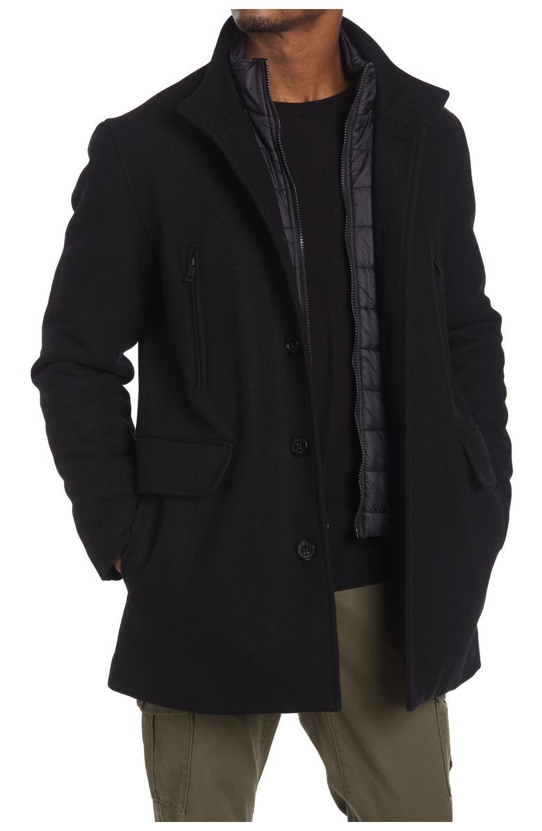 Cole Haan Signature Stand Collar Bib Wool Blend Coat, Main, color, Black