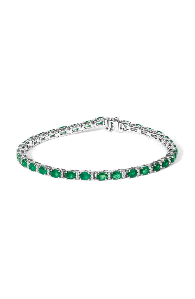 Haus of Brilliance 14K White Gold Alternating Oval Green Emerald and Diamond Tennis Bracelet, Main, color, White Gold