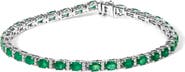 Haus of Brilliance 14K White Gold Alternating Oval Green Emerald and Diamond Tennis Bracelet