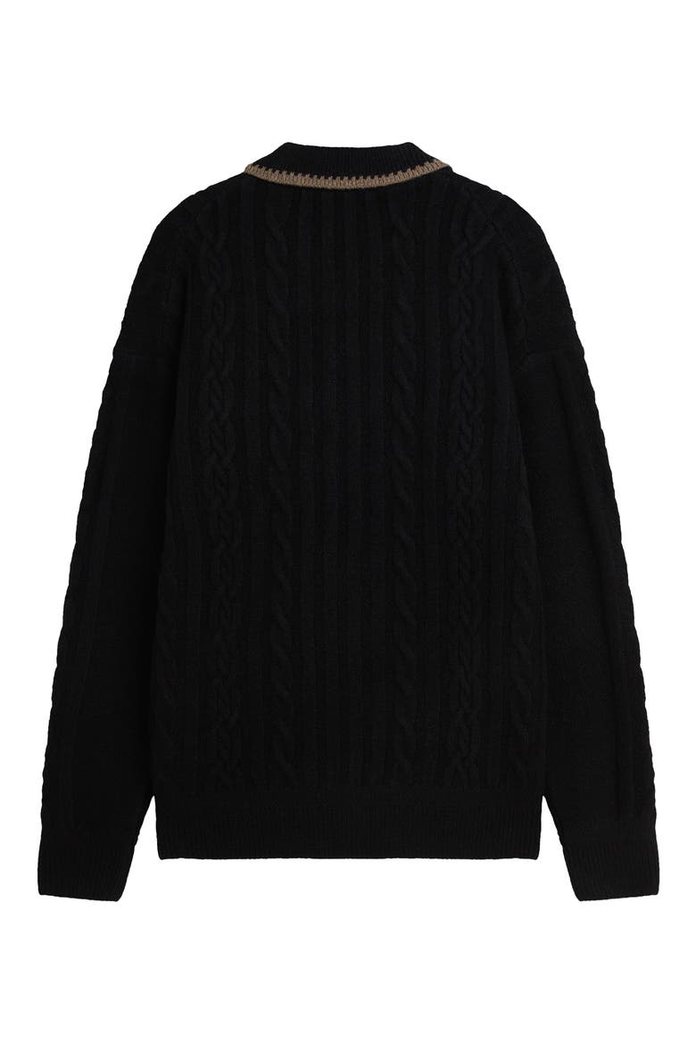 Cable Knit Polo Sweater, Alternate, color, METEORITE