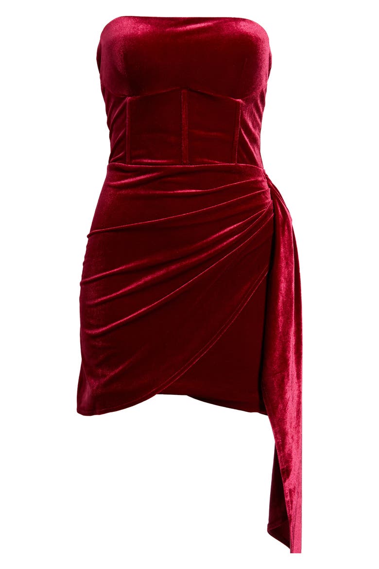 Seraphina Strapless Velvet Minidress, Alternate, color, MERLOT