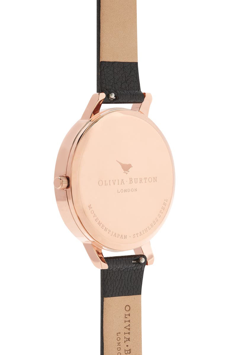 Olivia Burton Marble Floral Leather Strap Watch, 38mm, Alternate, color,