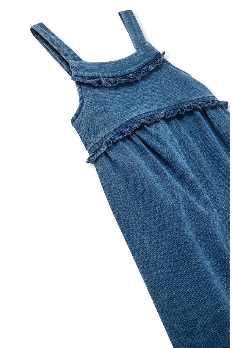Puff Sleeve T-Shirt & Ruffle Knit Overalls Set, Alternate, color, INDIGO