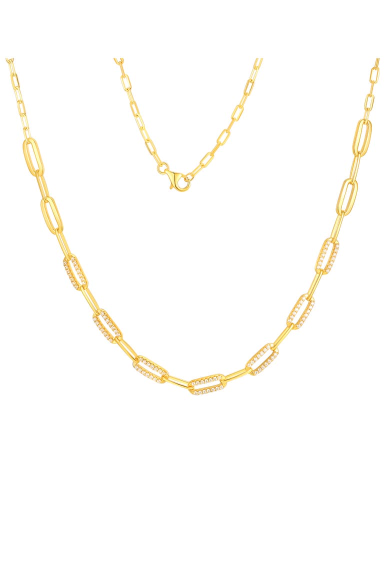 Cubic Zirconia Paper Clip Chain Necklace, Main, color, GOLD