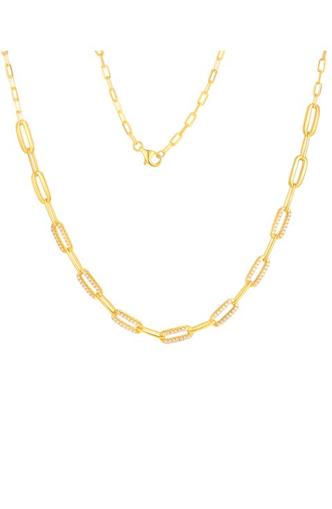 Cubic Zirconia Paper Clip Chain Necklace