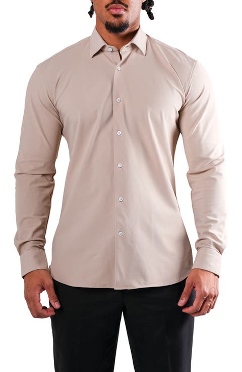 Fibonacci Off White Micropattern Stretch Cotton Blend Button-Up Shirt