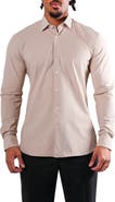Maceoo Fibonacci Off White Micropattern Stretch Cotton Blend Button-Up Shirt