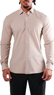 Maceoo Fibonacci Off White Micropattern Stretch Cotton Blend Button-Up Shirt
