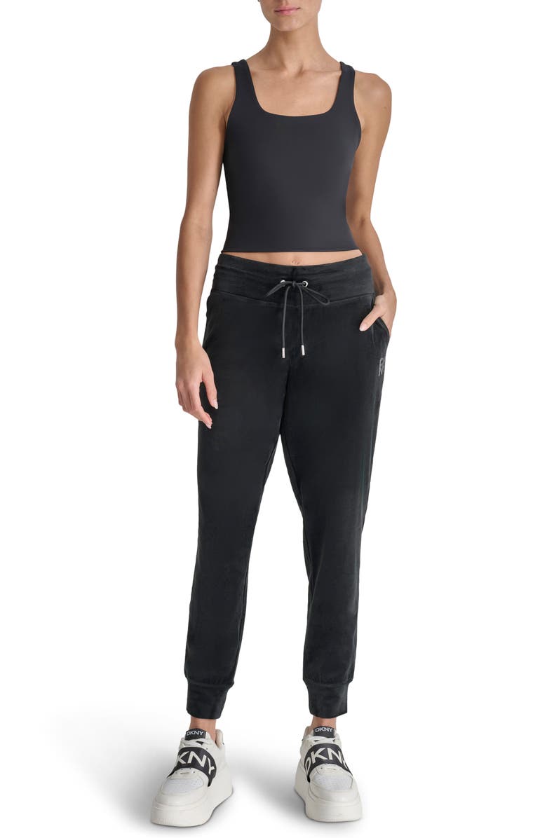 DKNY Rhinestone Logo Velour Joggers, Alternate, color, 