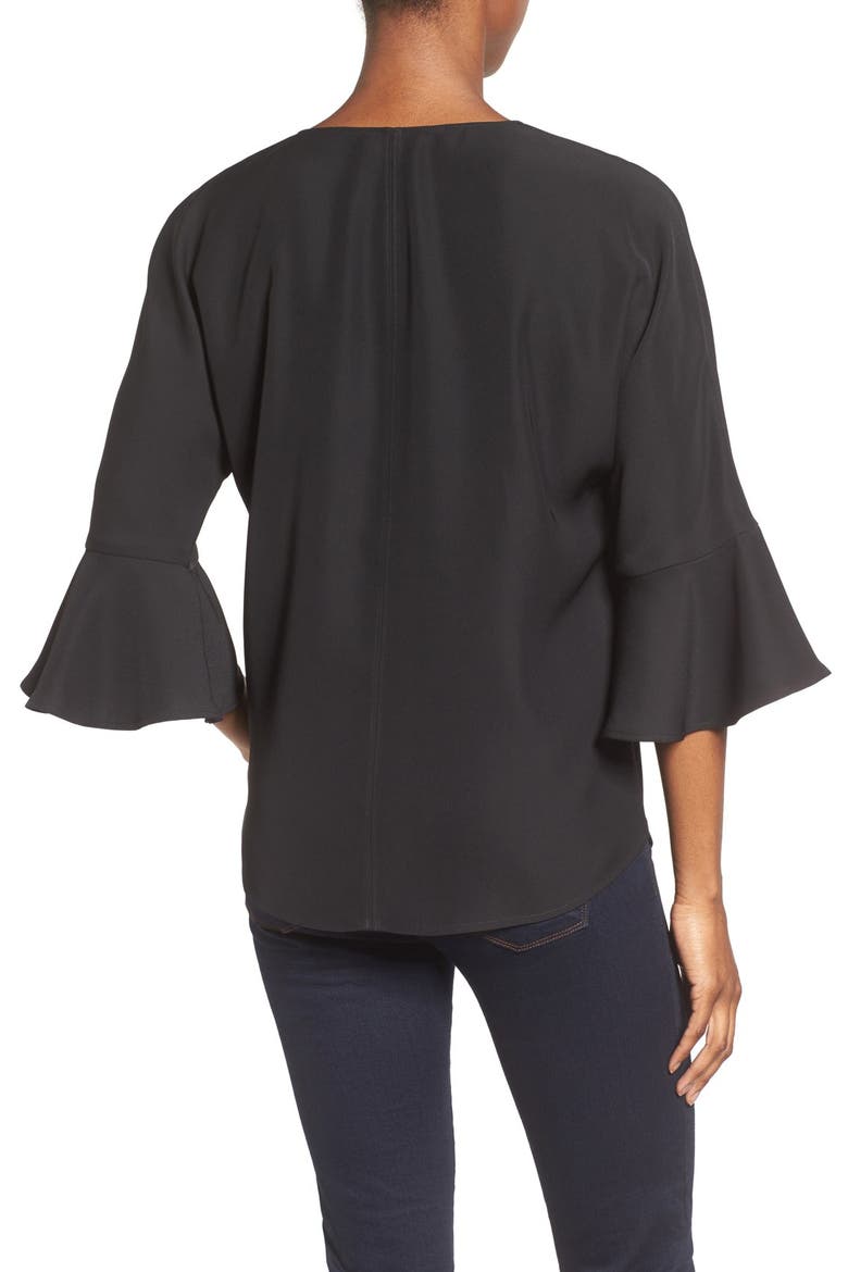 Bell Sleeve V-Neck Top, Alternate, color, BLACK