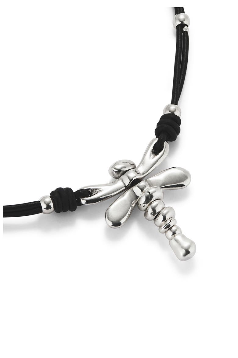 Leather Pendant Necklace With Dragonfly, Alternate, color, Silver