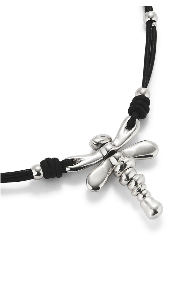 UNODE50 Leather Pendant Necklace With Dragonfly, Alternate, color, Silver