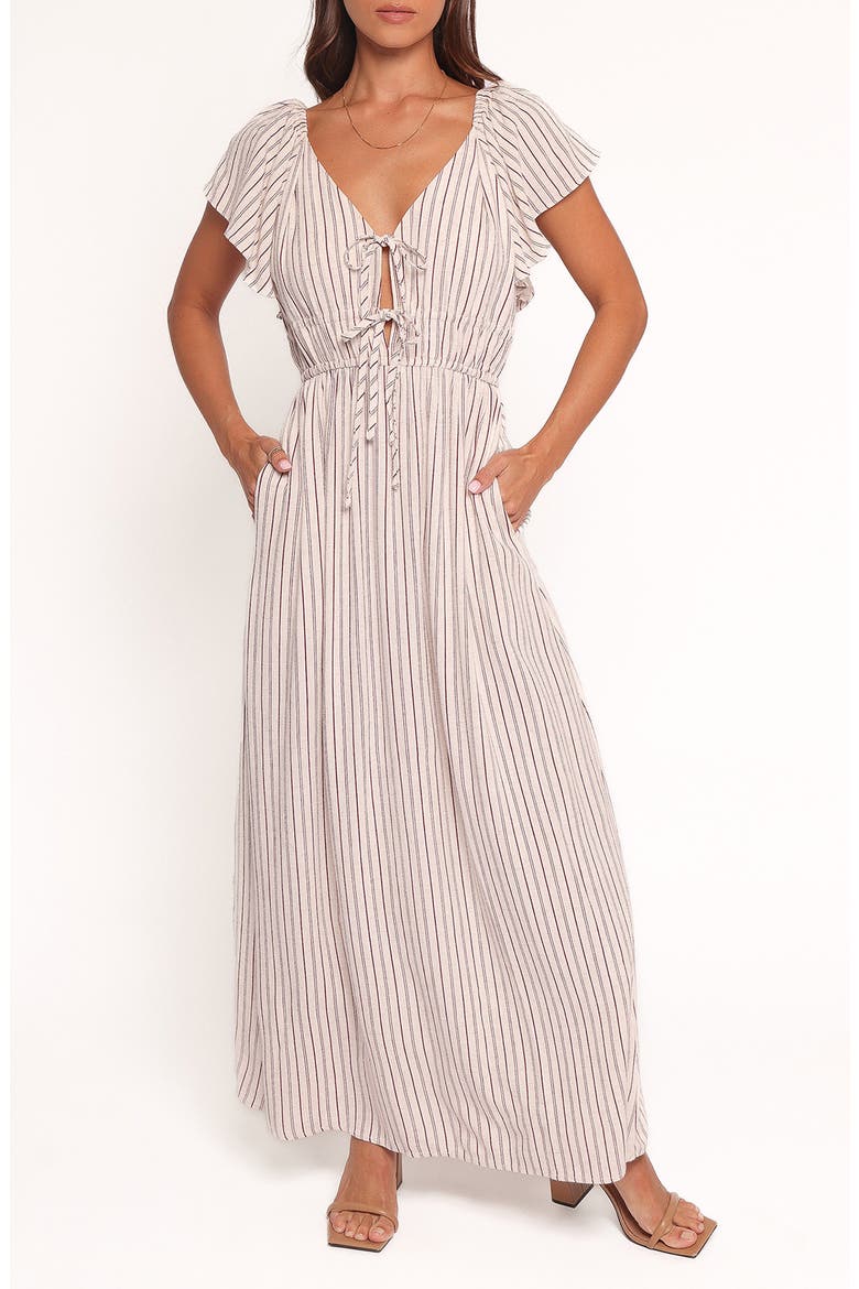 Martin Stripe Cap Sleeve Maxi Dress, Main, color, CHERRY RED STRIPE
