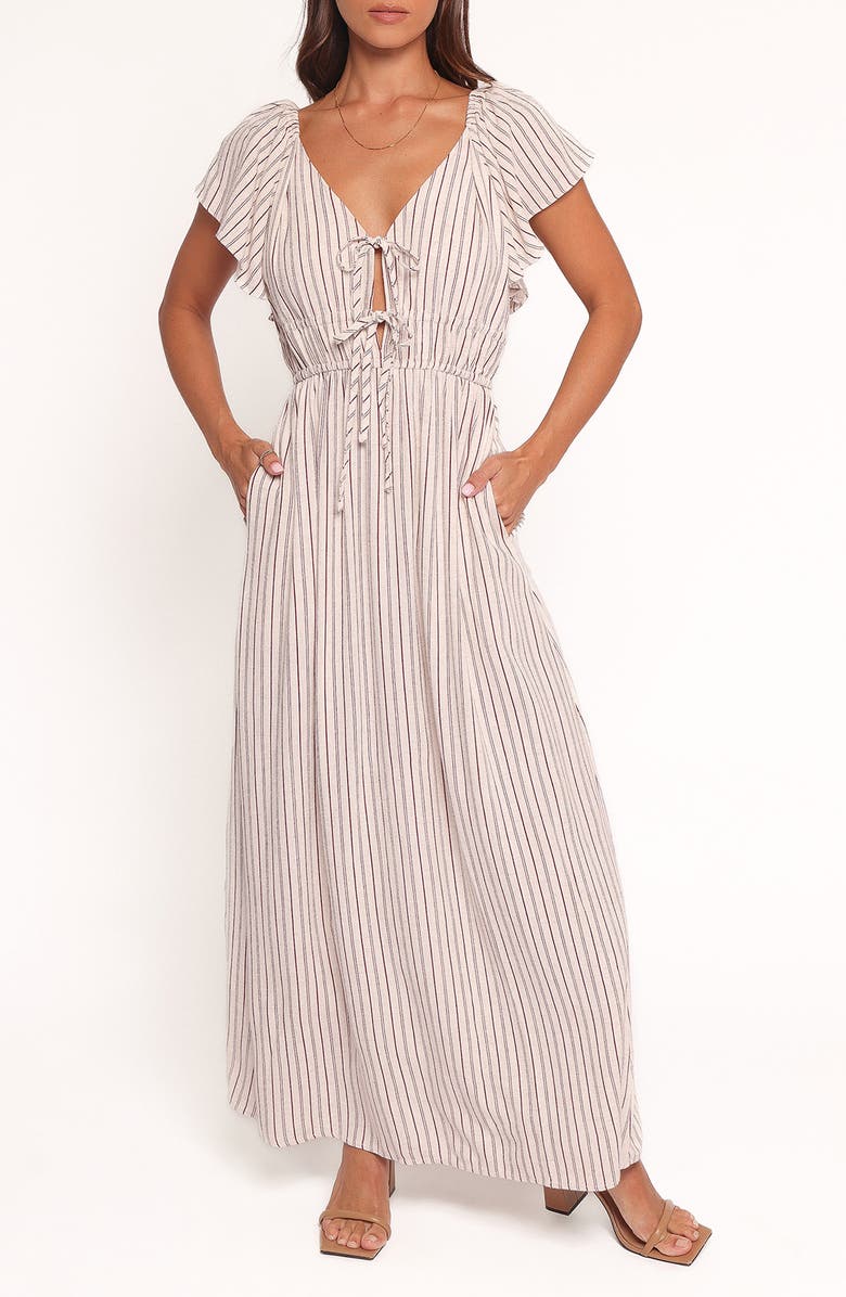 Petal & Pup Martin Stripe Cap Sleeve Maxi Dress, Main, color, Cherry Red Stripe
