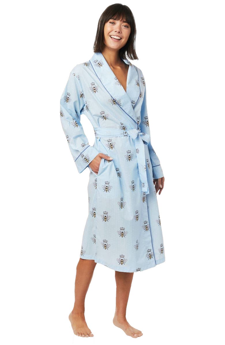 The Cat's Pajamas Flannel Shawl Collar Robe, Main, color, Queen Bee Blue