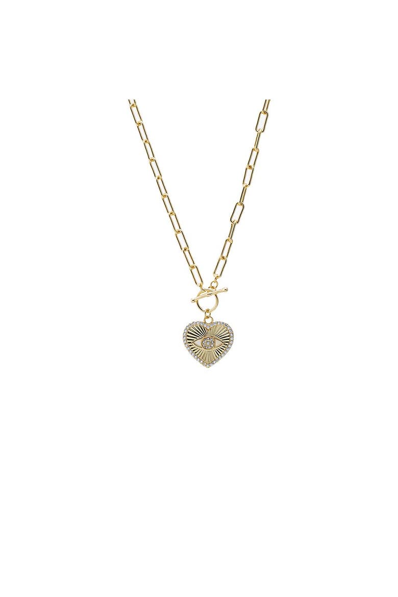 Heart Evil Eye Paperclip Toggle Necklace, Main, color, Gold