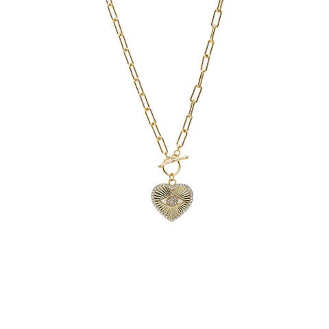 Heart Evil Eye Paperclip Toggle Necklace