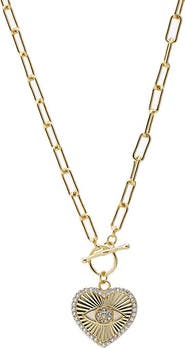 BY ADINA EDEN Heart Evil Eye Paperclip Toggle Necklace