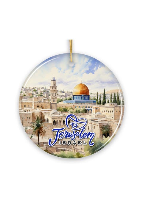 Jerusalem Israel Watercolor Skyline Ceramic Ornament