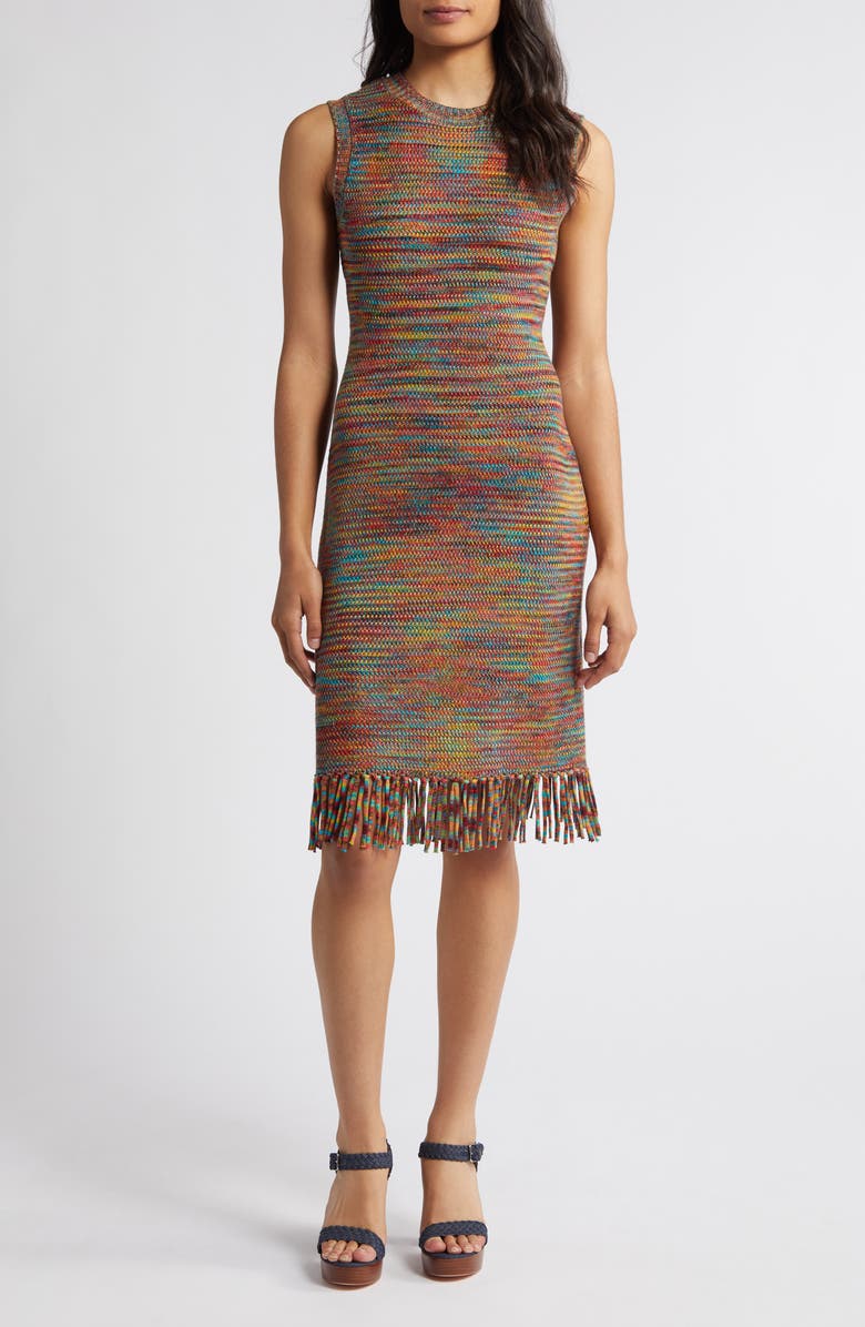 Vince Camuto Mélange Fringe Hem Mini Sweater Dress, Main, color, Pink Multi