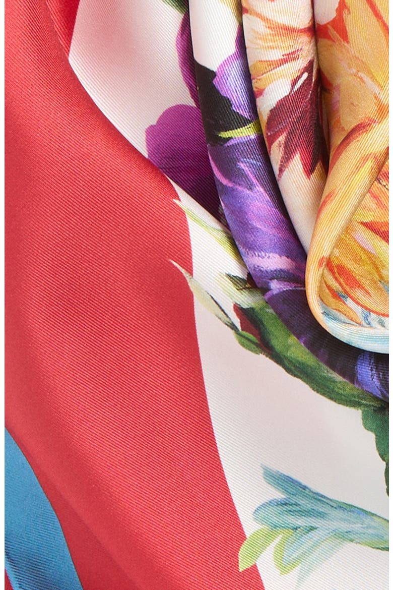 Floral Print Silk Twill Square Scarf, Alternate, color, HS5PC B.FIORI CRET.B/ ROSSO