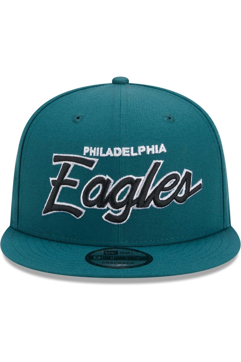 Men's New Era Midnight Green Philadelphia Eagles Main Script 9FIFTY Snapback Hat, Alternate, color, Green