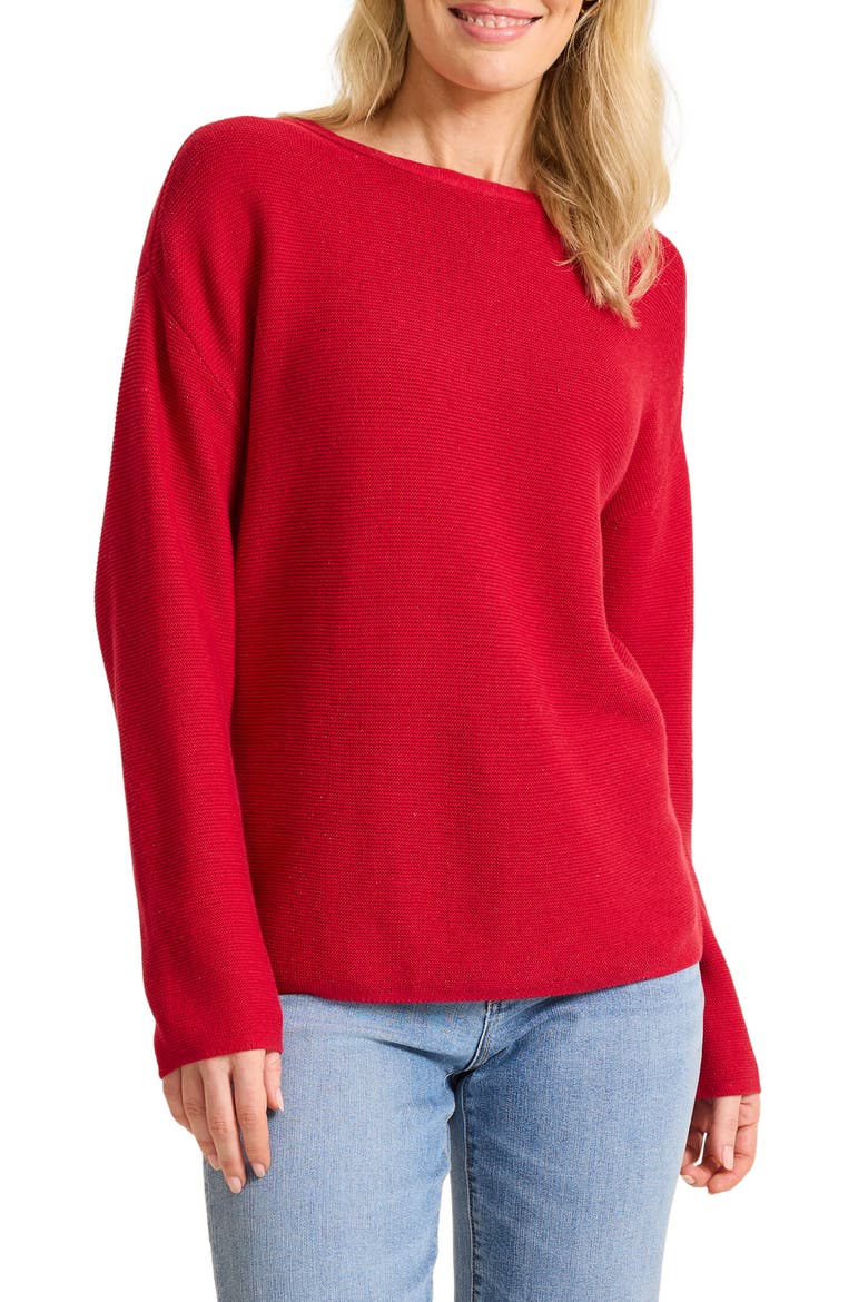 Crystal Sands Sequin Relaxed Fit Cotton Blend Sweater, Alternate, color, TANGO RED