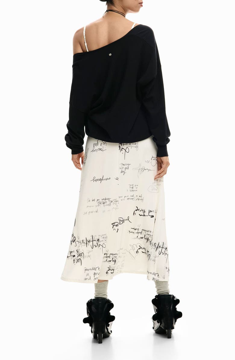 Desigual Printed Slipdress & One-Shoulder Sweater Set, Alternate, color, Light Beige