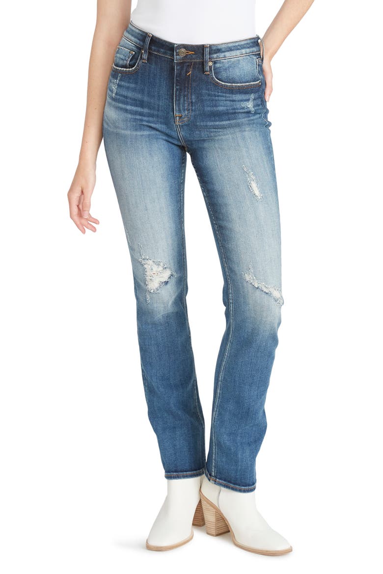 Ace Destroyed High Waist Straight Leg Jeans, Main, color, MEDIUM WAS
