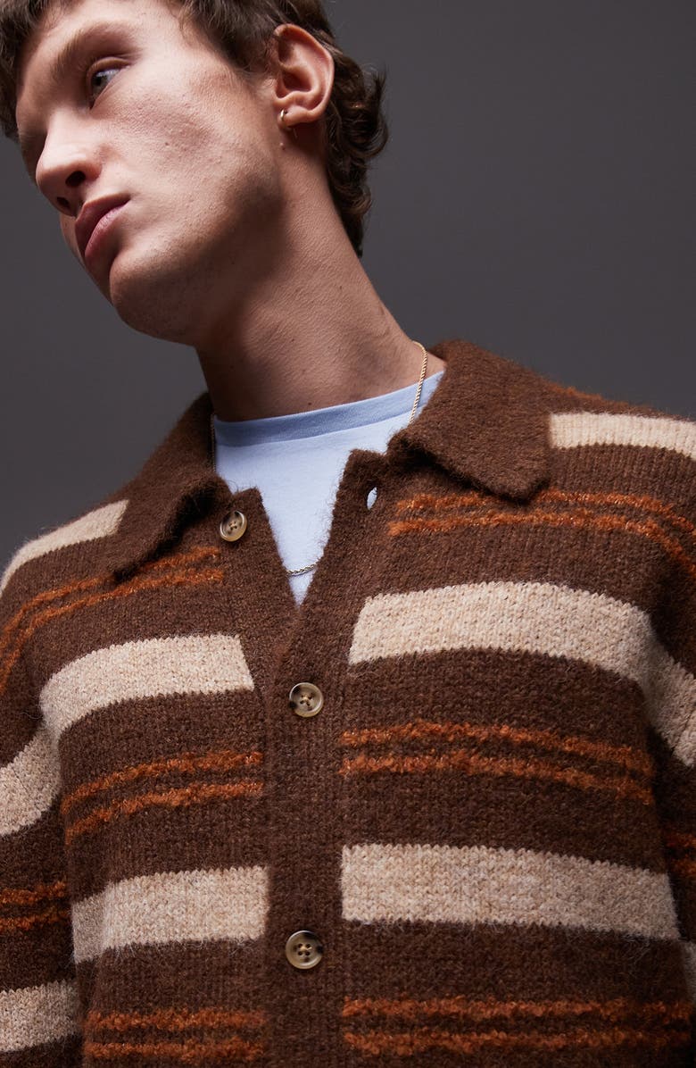 Topman Relaxed Stripe Polo Cardigan, Alternate, color,