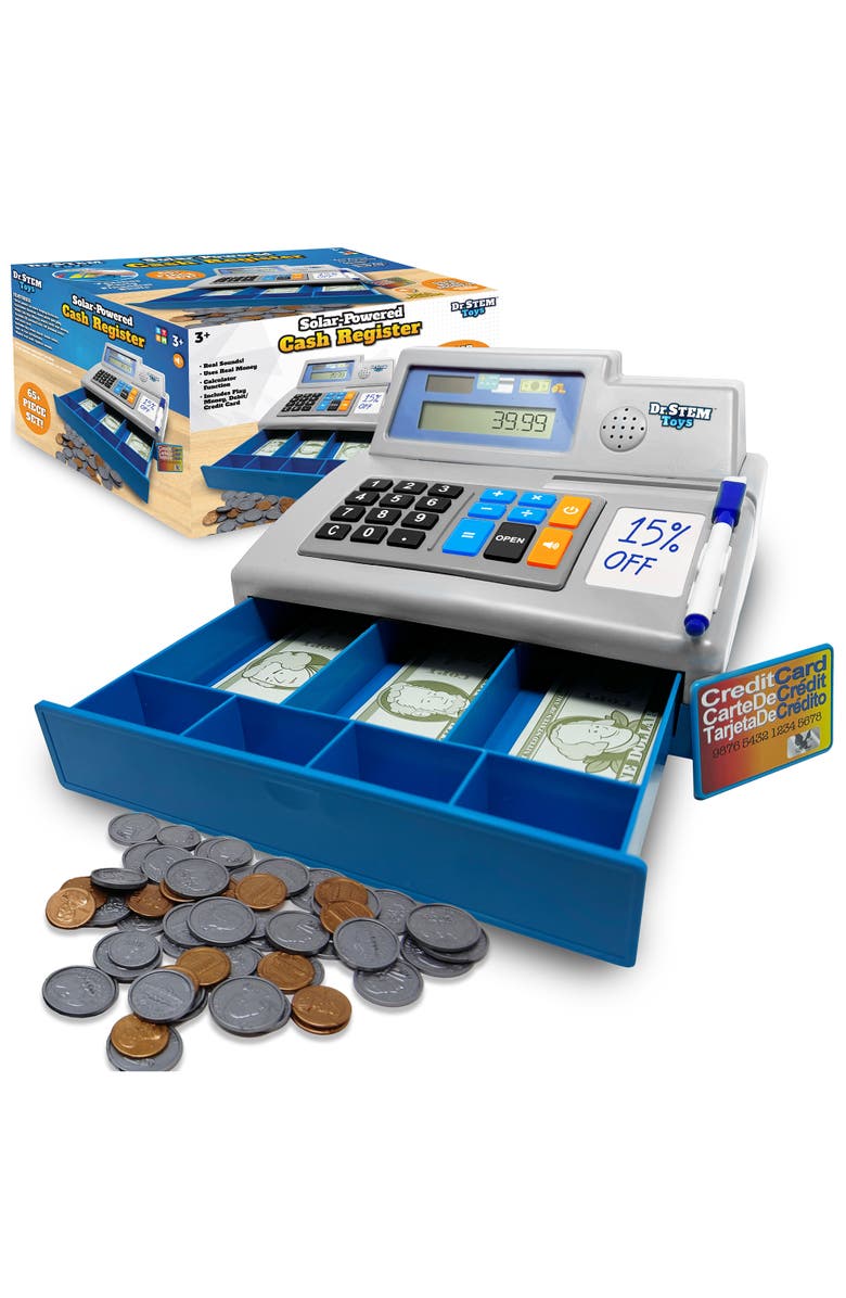 Dr. STEM Toys Dr. Stem Solarpowered Cash Register Gray 68Pc Store & Shopping Roleplay, Main, color,