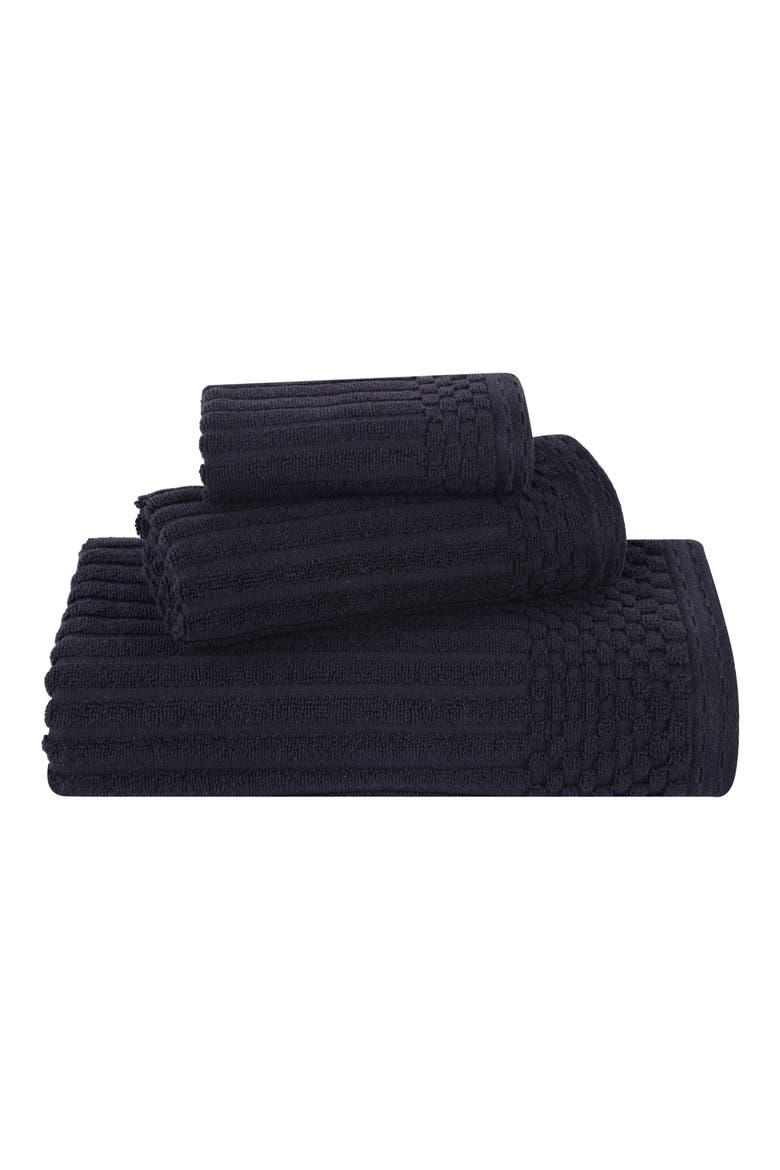 Soho 3-Piece Rib Cotton Bath Towel Set, Main, color, BLACK