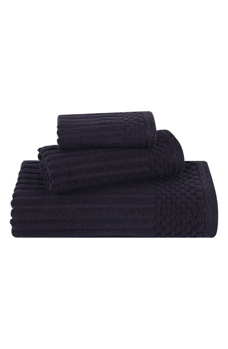 Superior Soho 3-Piece Rib Cotton Bath Towel Set, Main, color, Black