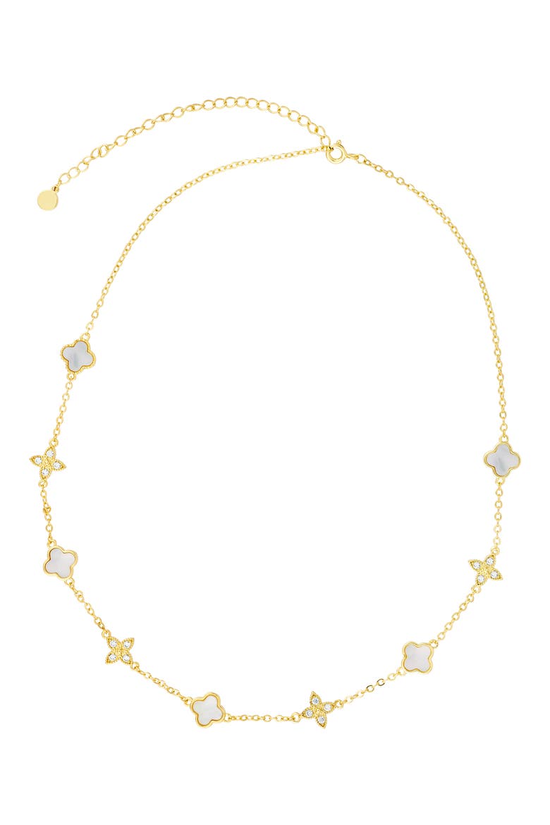 Mixed Mother-of-Pearl & Cubic Zirconia Clover Station Necklace, Alternate, color, WHITE