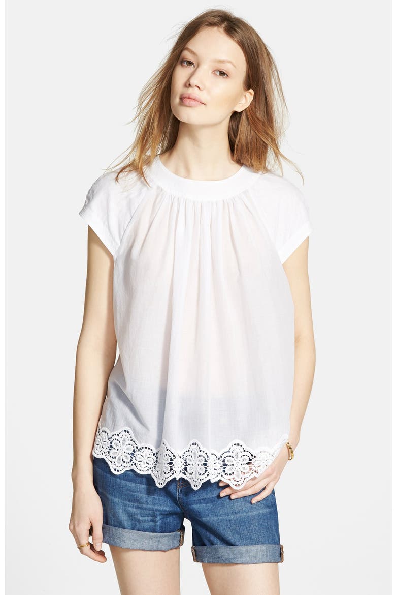 Eyelet Hem Peasant Top, Main, color, EYELET WHITE