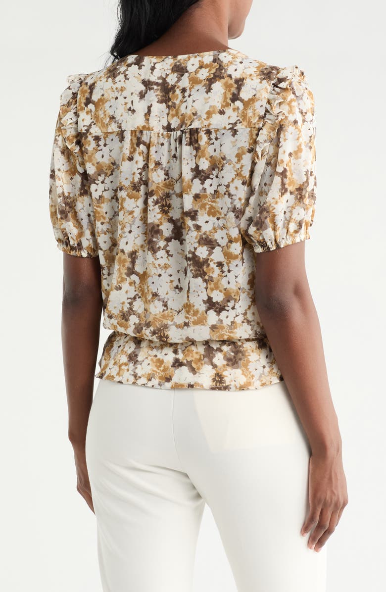 Pleione Puff Sleeve Peplum Top, Alternate, color, Cream Taupe Watercolor