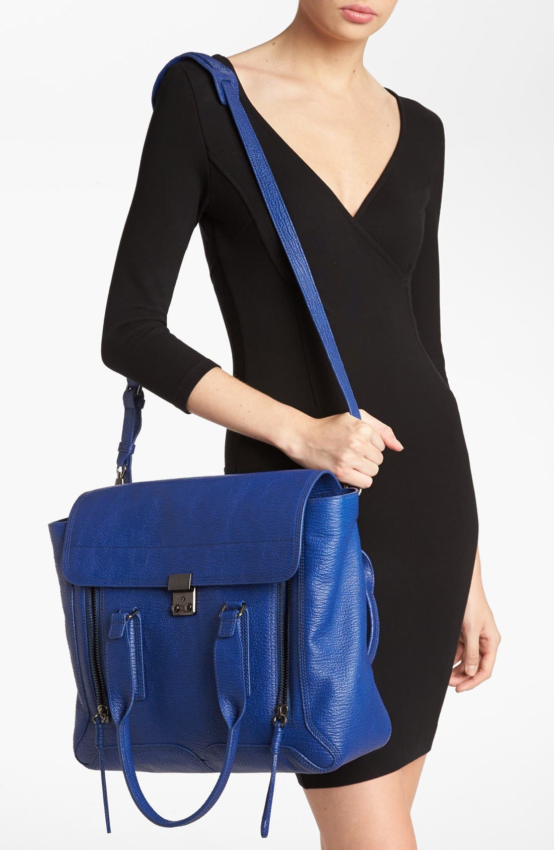 'Pashli' Shark Embossed Leather Satchel, Alternate, color, COBALT