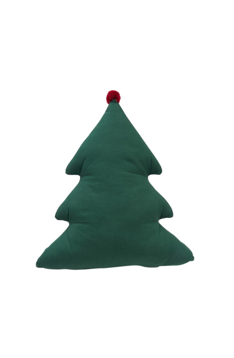 C&F Home Christmas Tree Shaped w/ Embellished Holly Cotton Blend Accent Pillow 15" x 18", Alternate, color, Green