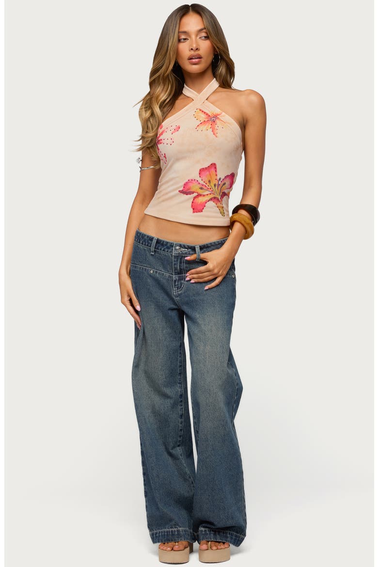 Nadina Floral Rhinestone Halter Top, Alternate, color, BEIGE