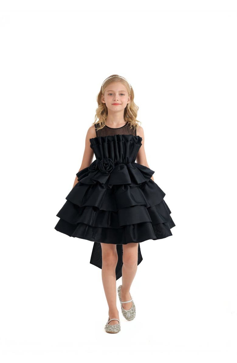 Tulleen Tiered Bow Dress, Main, color, Black