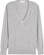 Dries Van Noten Tuomas Crystal Embellished Merino Wool V-Neck Sweater
