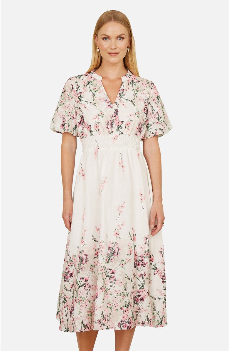 Yumi Mirrored Floral Button Up Midi Dress, Alternate, color, Ivory