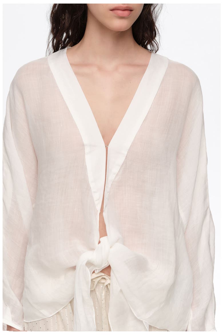 Ramie Maxi Bow Cape Shirt, Alternate, color, WHITE