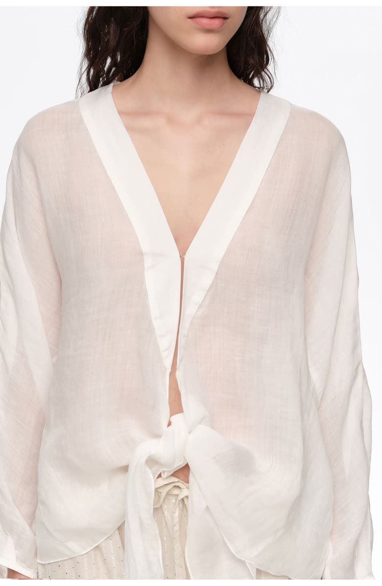Bimba y Lola Ramie Maxi Bow Cape Shirt, Alternate, color, White